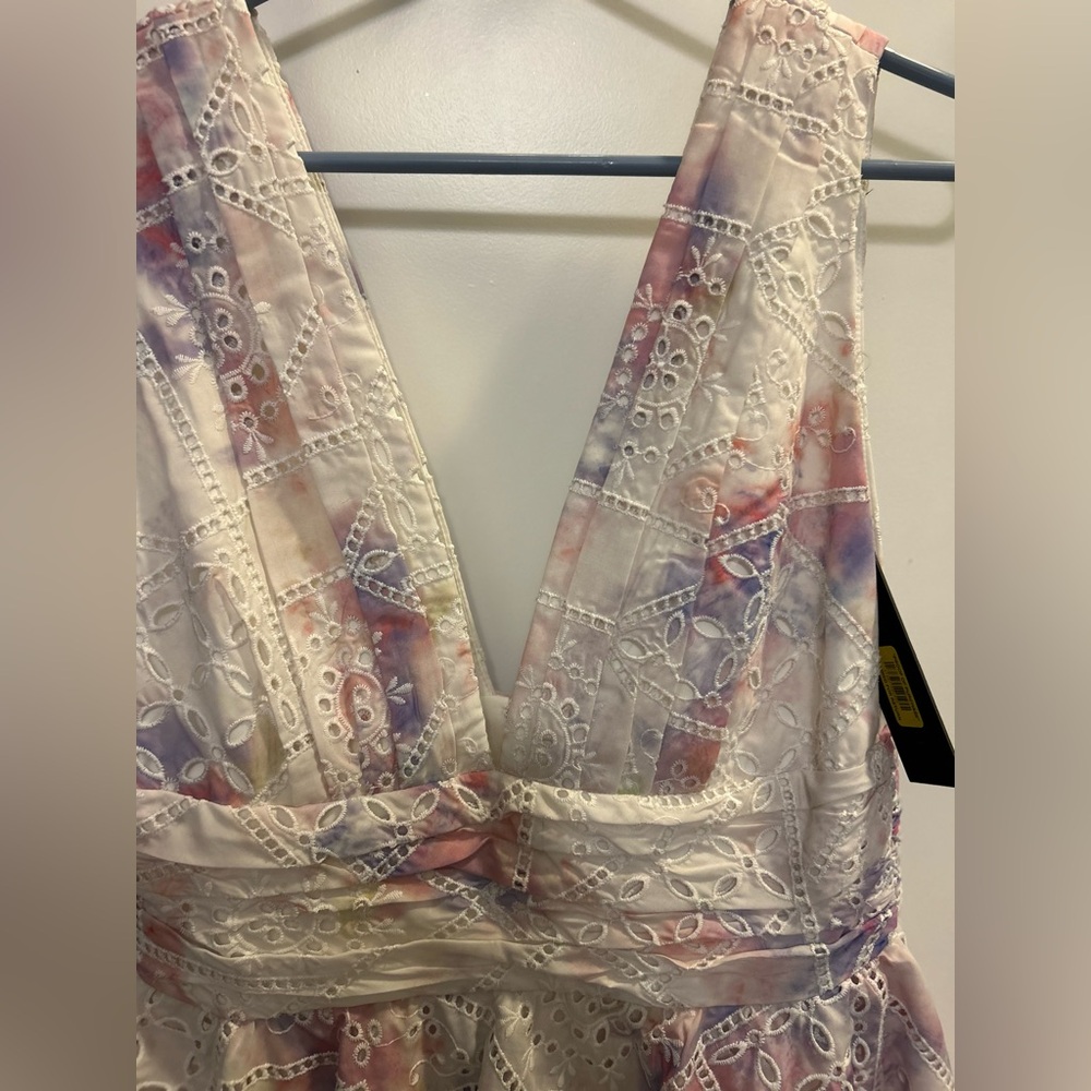 Gianni Bini White Eyelet Tiered Dress with Pastel Floral Accents - Picture 4 of 12